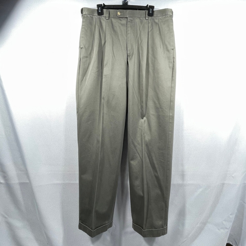 Alan Flusser Mens Pleated Khaki Trousers Cotton Cuffed Pants 36x34‎